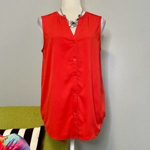 Banana Republic Red Sleeveless Button Up Blouse Top